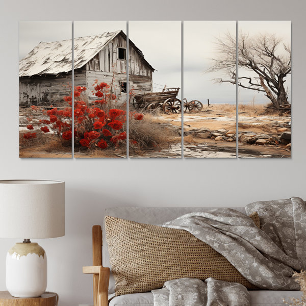 DesignArt Red Farmhouse Rustic Elegance I Farm Metal Wall Art Living